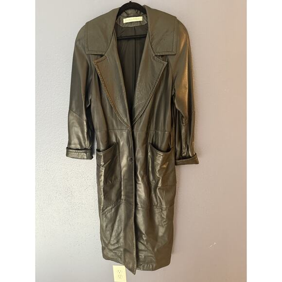 Vintage ANDREW MARC women's BLACK LAMBSKIN LEATHER FULL LENGTH TRENCH COAT LARGE - Picture 6 of 10